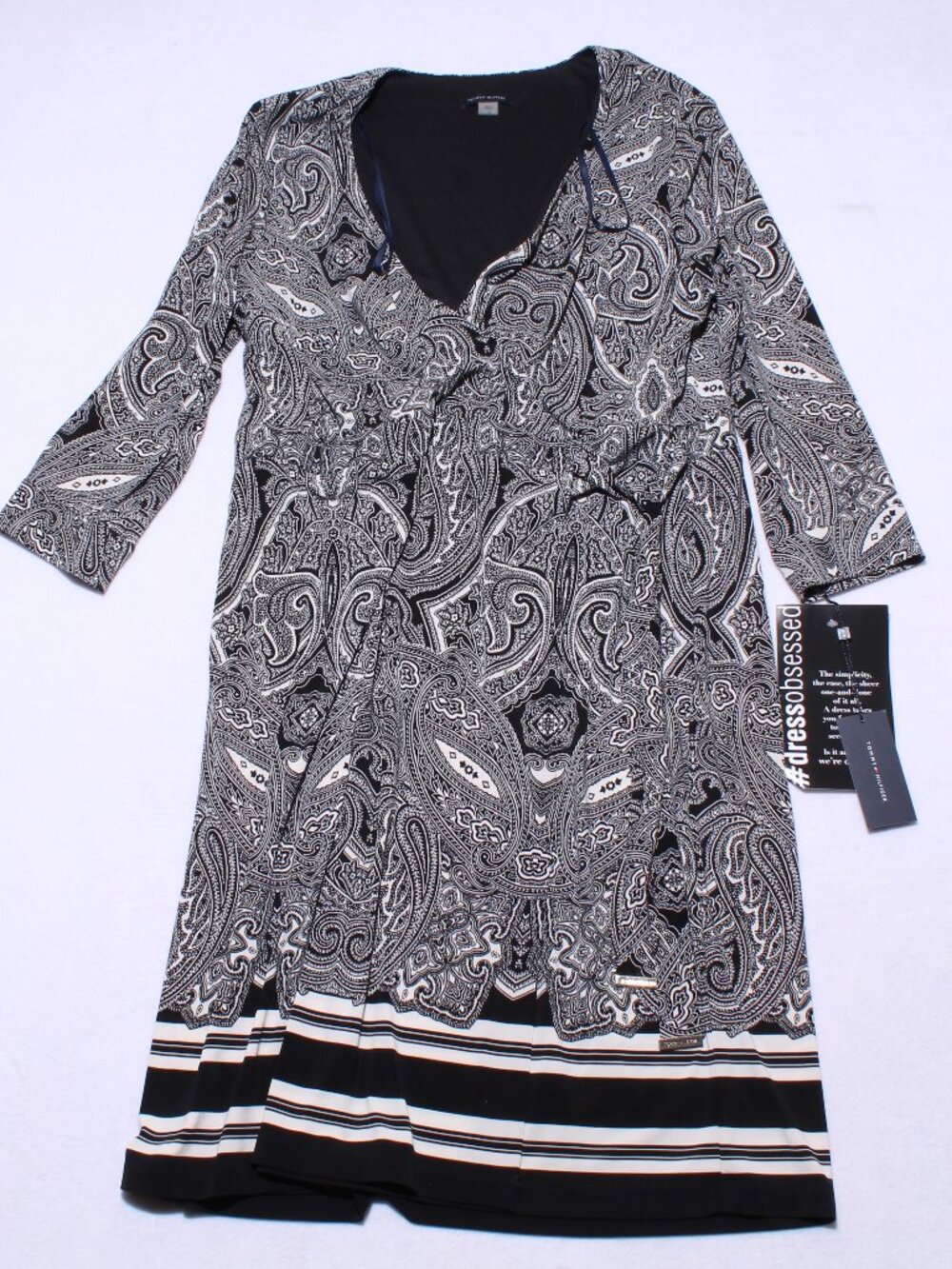 Tommy Hilfiger Women's Sallaway Paisley Shift Dress Black Ivory Size 18